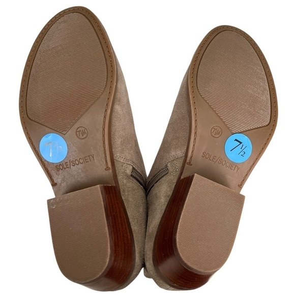 Sole Society “So-Breyon” Tan Suede Stacked Heel Boots Size 7.5 Medium - Picture 6 of 11